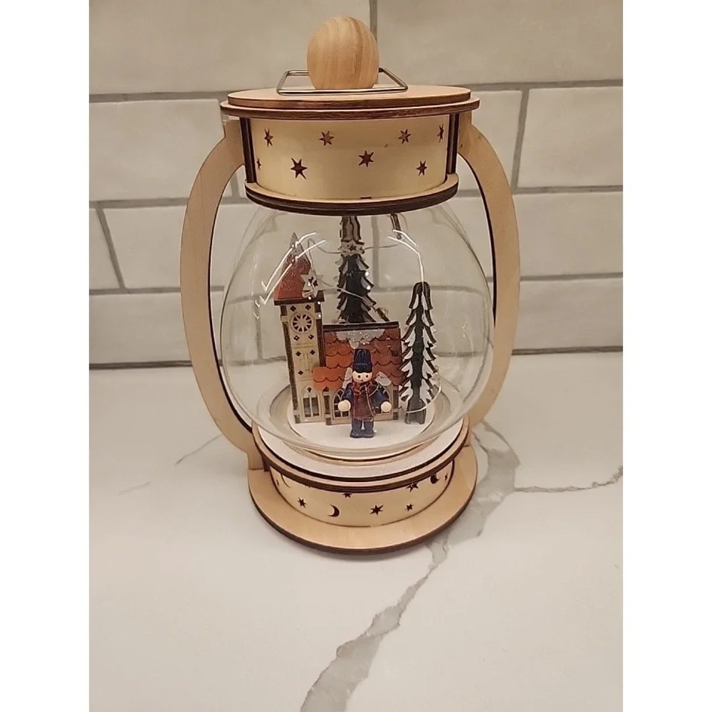 Christmas Winterland Village Illuminated Lantern Wood And Glass Alpine Scene