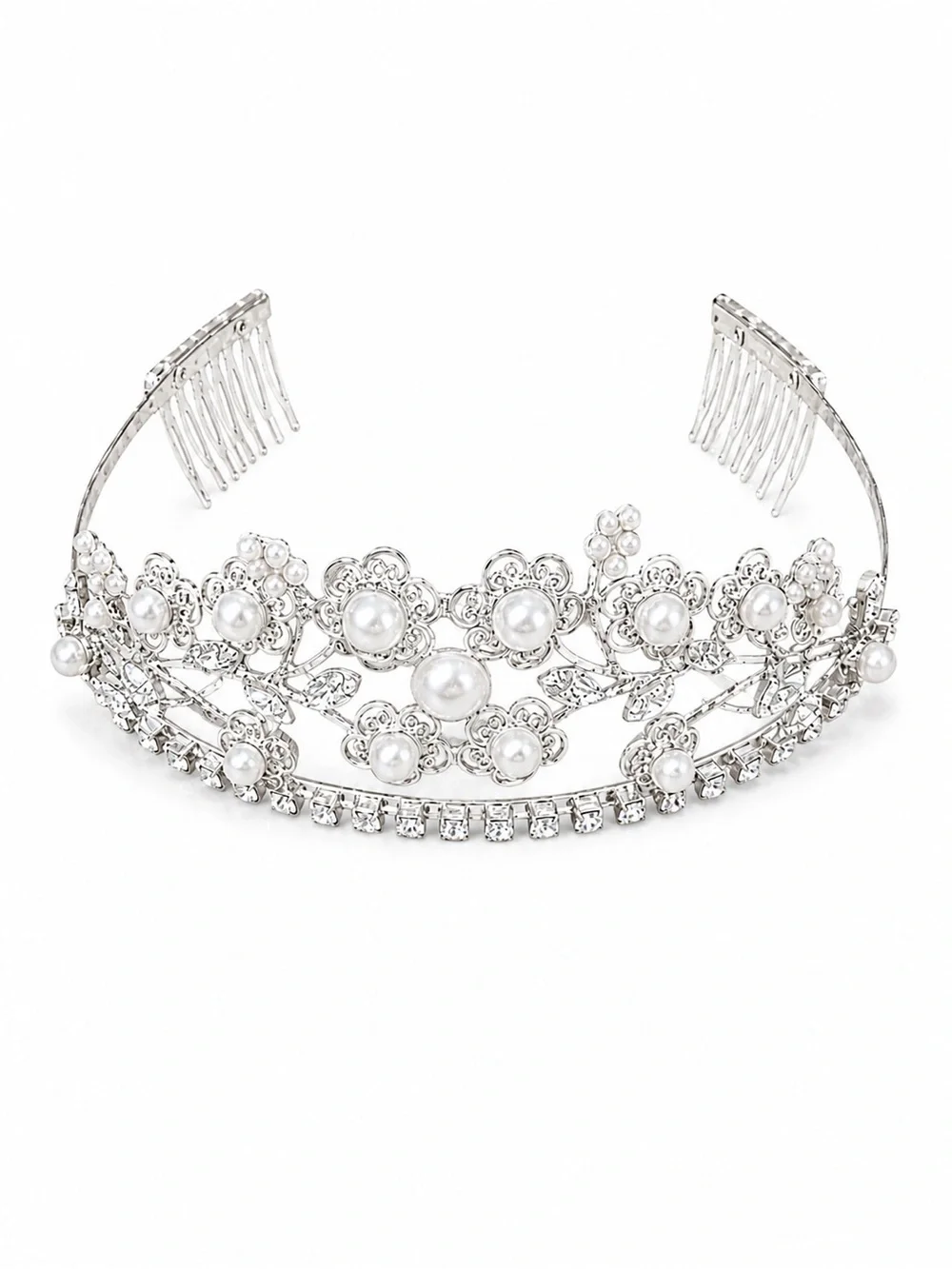 Vintage Silver Pearl Crystal Bridal Tiara Crown Headpiece Wedding Prom Princes