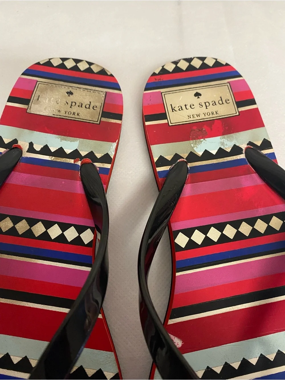 kate spade Striped Pink & Black Bow Flip Flop Sandals