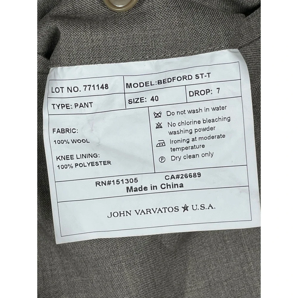 John Varvatos USA Mens 40x29 Bedford St-T Brown 100% Wool Dress Pants NWT $198