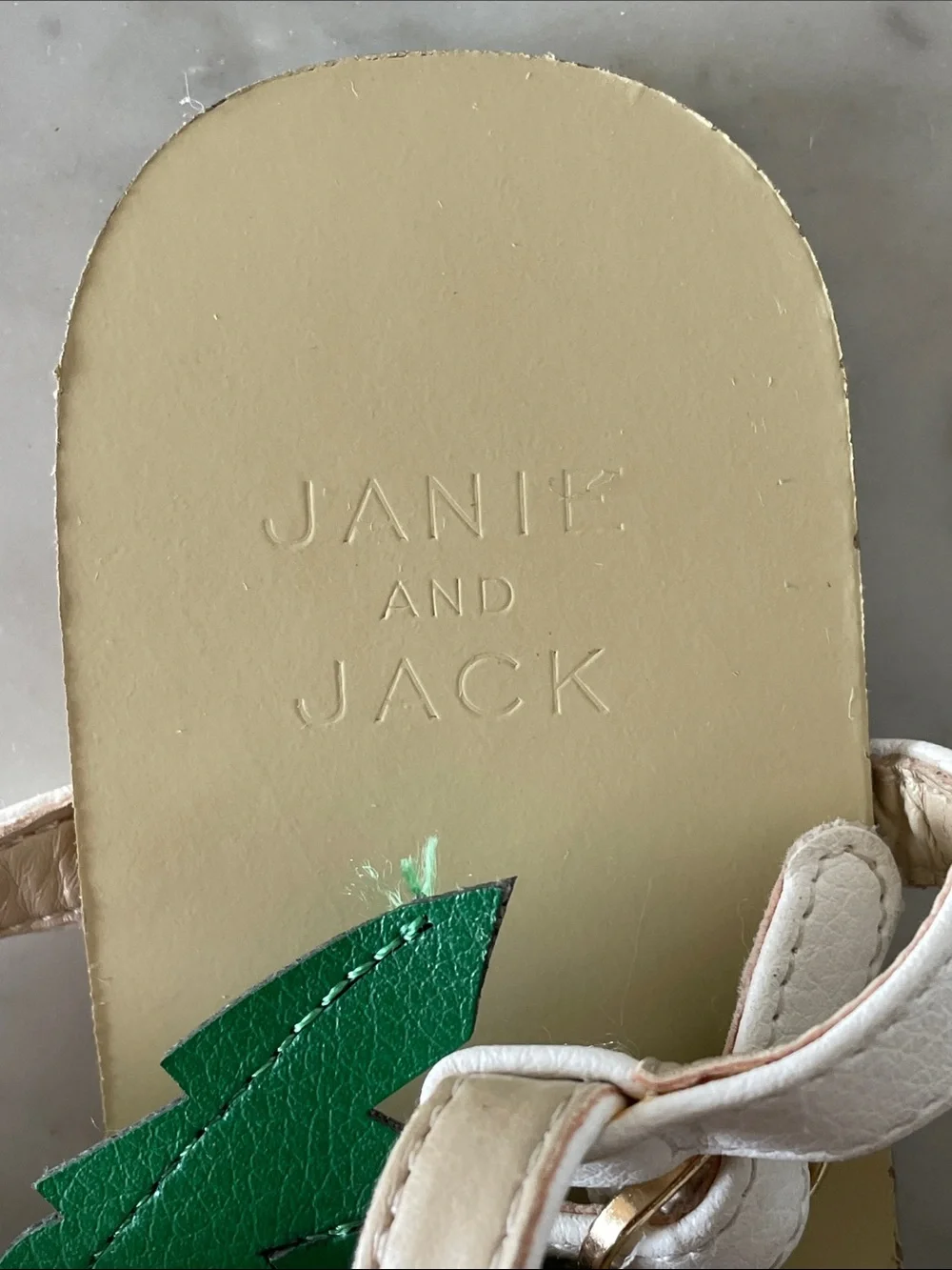 JANIE AND JACK Palm Tree Sandal White Sandals with Green Palm Appliqués Girl 1