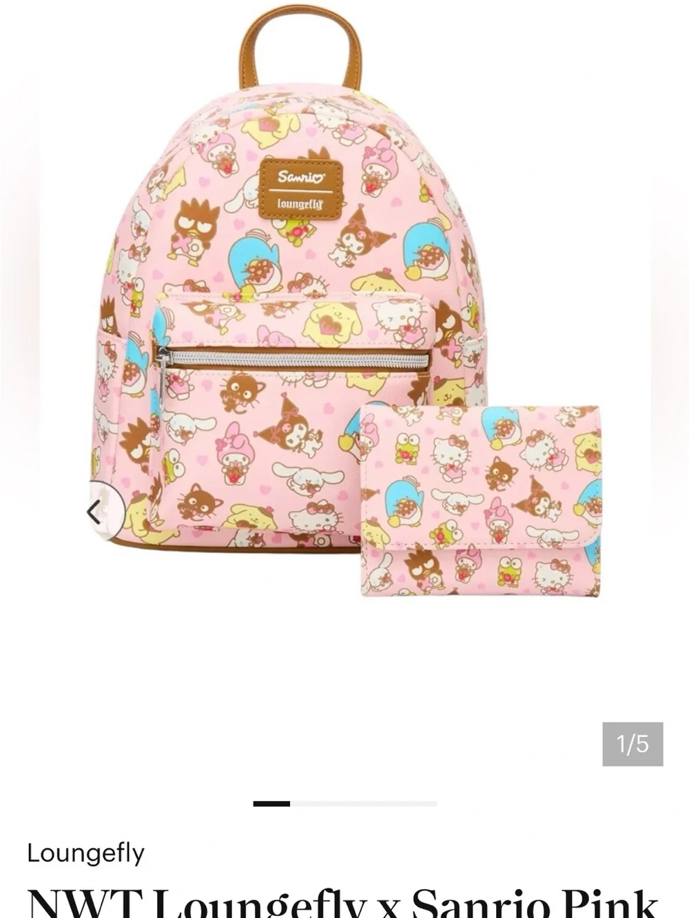 Loungefly Pink Sanrio Character Mini Backpack with Brown Trim