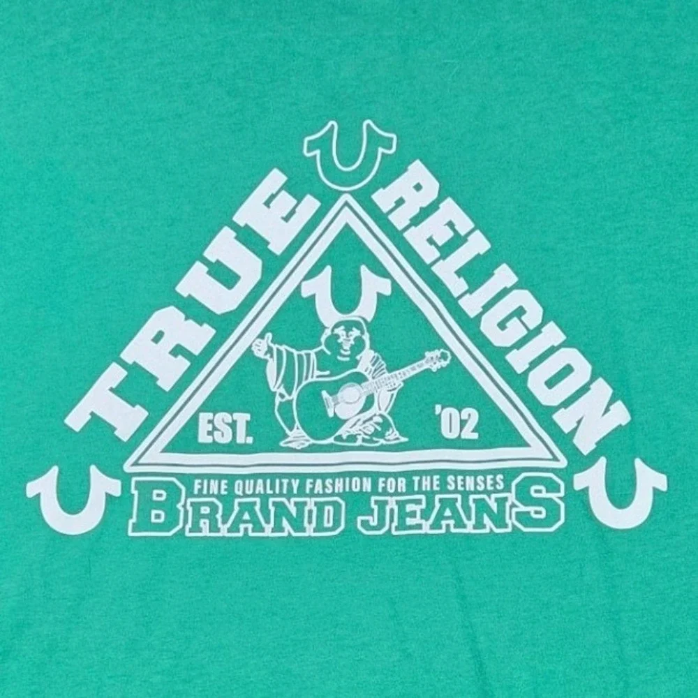 True Religion T-Shirt Mens L Green Buddha Graphic Streetwear Cotton