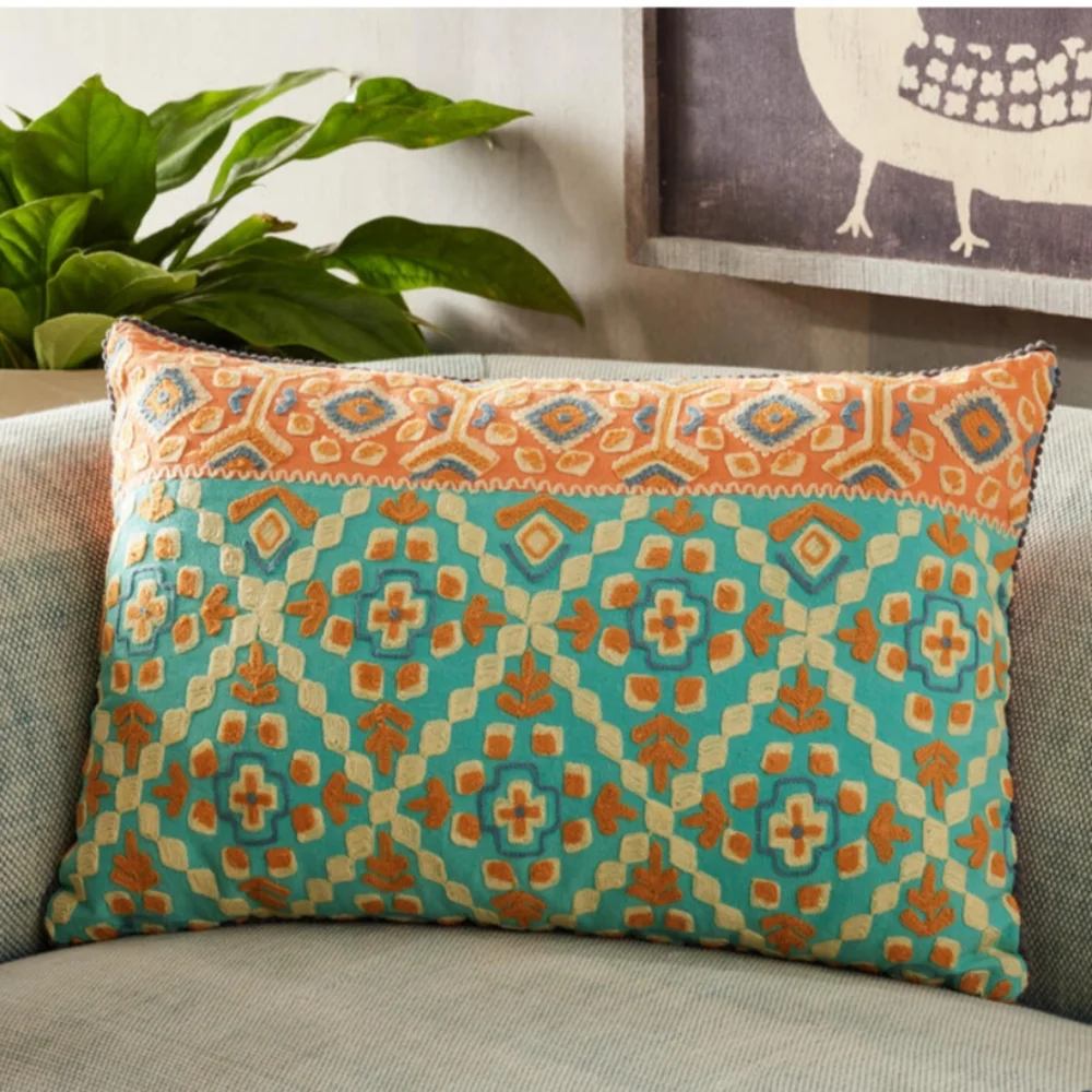 NWT Sundance Handmade Antonio Cotton Orange & Teal Pillow