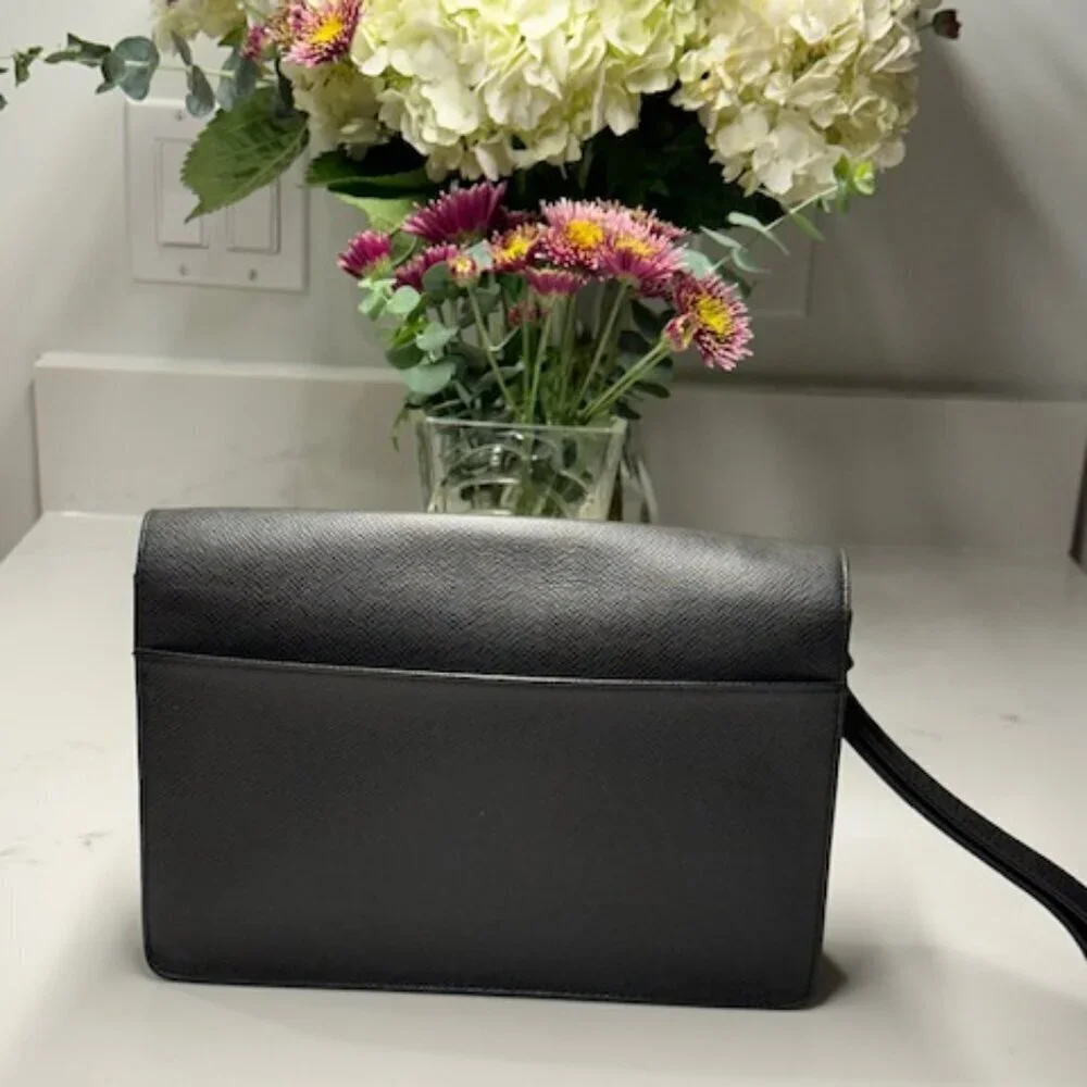 Louis Vuitton LV Black Taiga Leather Selenga Clutch Wristlet + COA