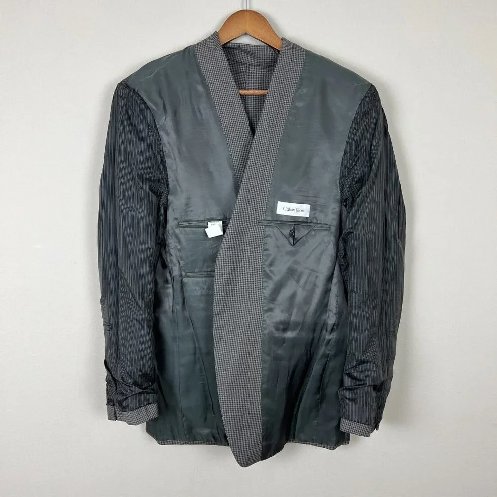 CALVIN KLEIN Blazer Jacket Sports Coat Men 38R Gray Check 100% Wool Professional