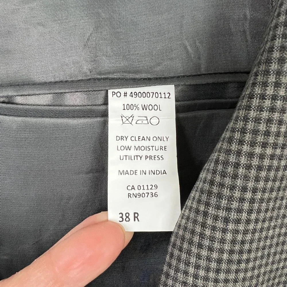 CALVIN KLEIN Blazer Jacket Sports Coat Men 38R Gray Check 100% Wool Professional