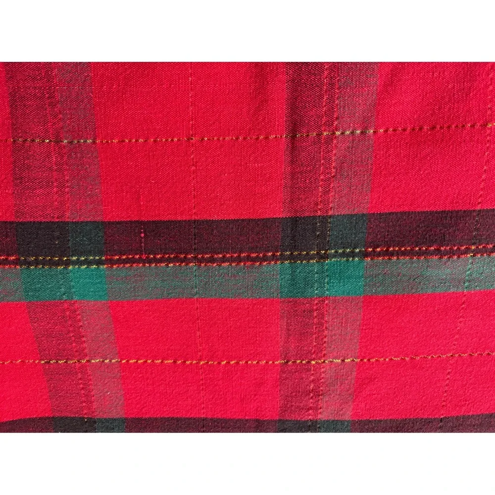Hand Woven Plaid Tablecloth Red Teal Gold Sparkle‎ Festive Cotton  55 x 72
