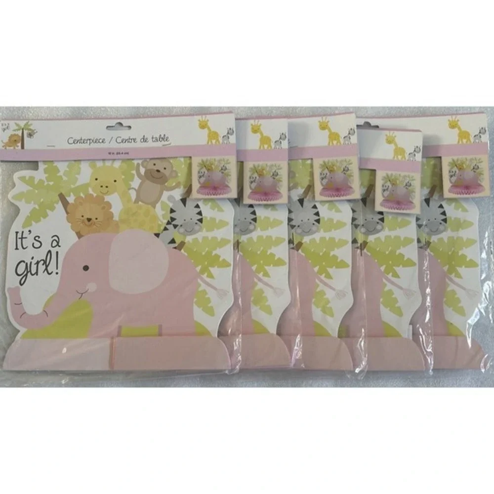 5 Pcs Pink Floral Elephant Honeycomb Centerpieces It'S a Girl‎ Baby Shower Party