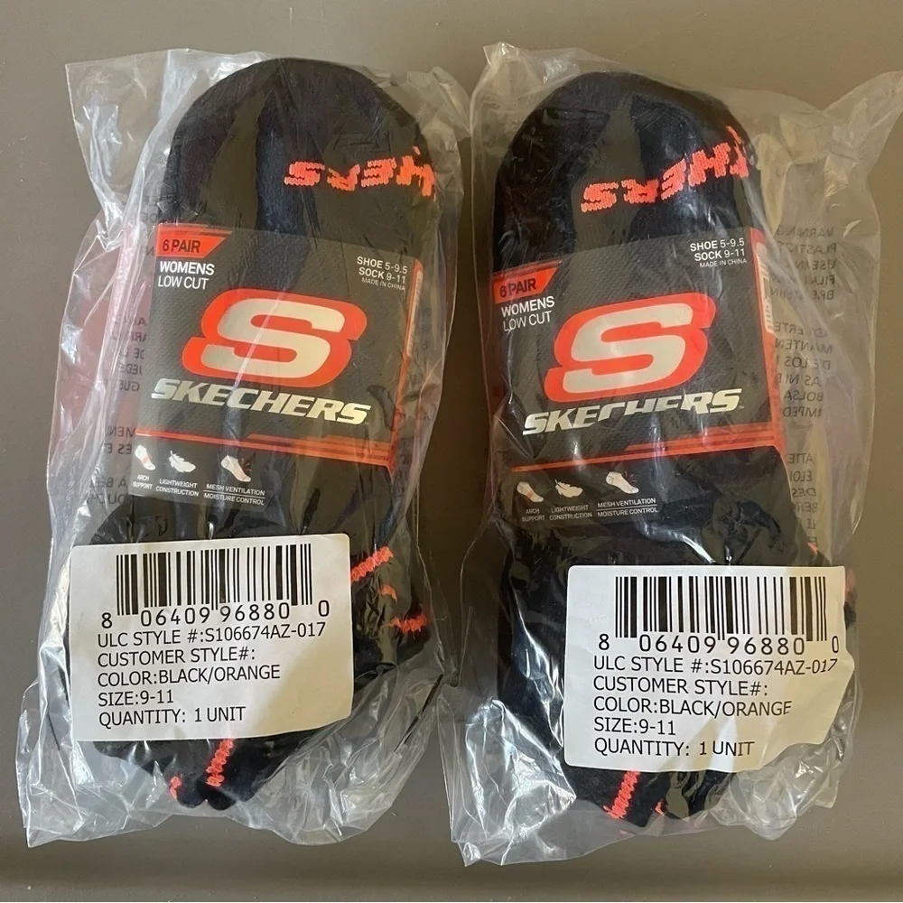 NWT Skechers Low Cut Cushioned Socks 6 Pack 12 Pairs Black