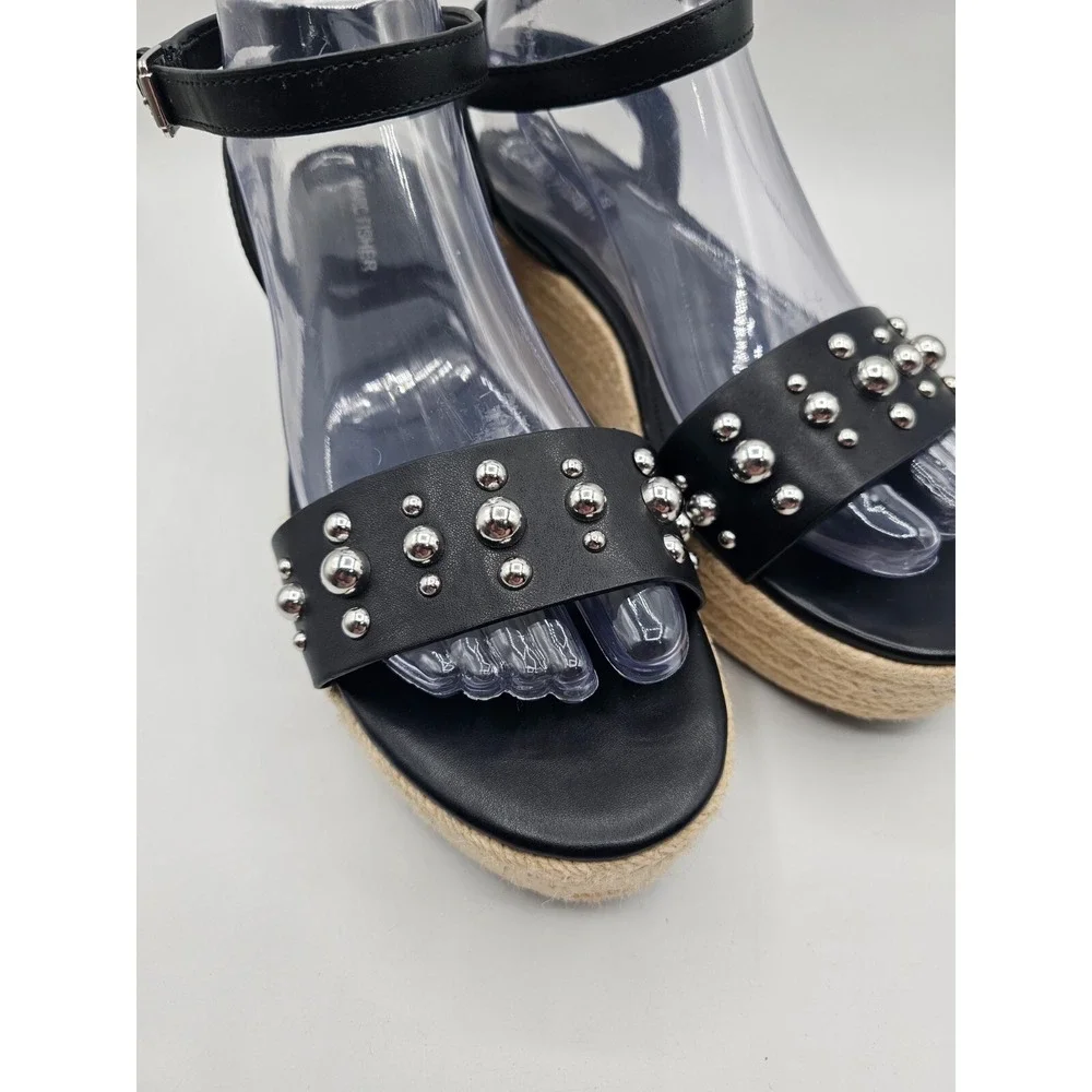 Marc Fisher Womens Joyce Sandals‎ Size 10M Black Vegan Leather Studded Platform