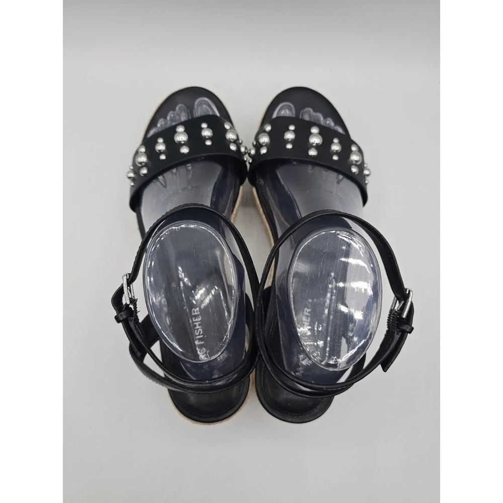 Marc Fisher Womens Joyce Sandals‎ Size 10M Black Vegan Leather Studded Platform