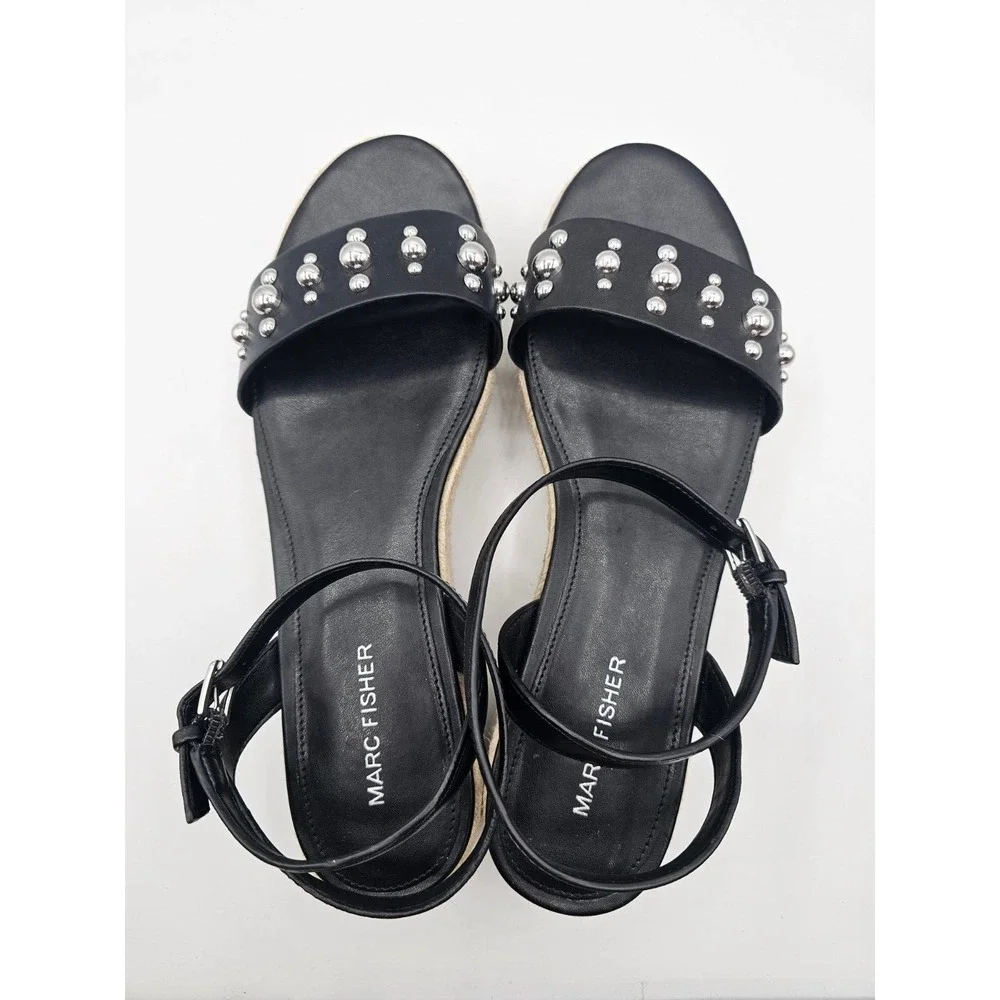 Marc Fisher Womens Joyce Sandals‎ Size 10M Black Vegan Leather Studded Platform