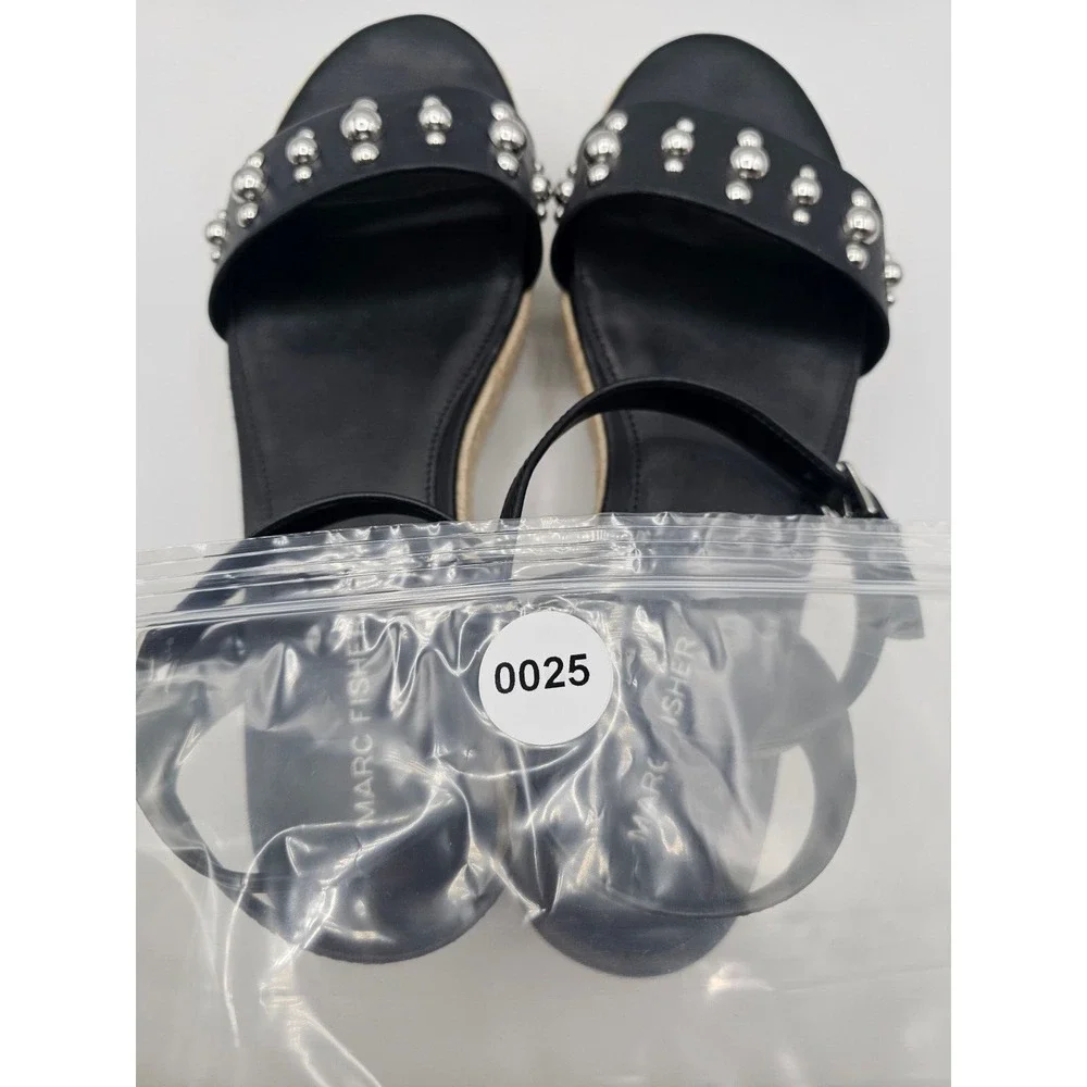 Marc Fisher Womens Joyce Sandals‎ Size 10M Black Vegan Leather Studded Platform