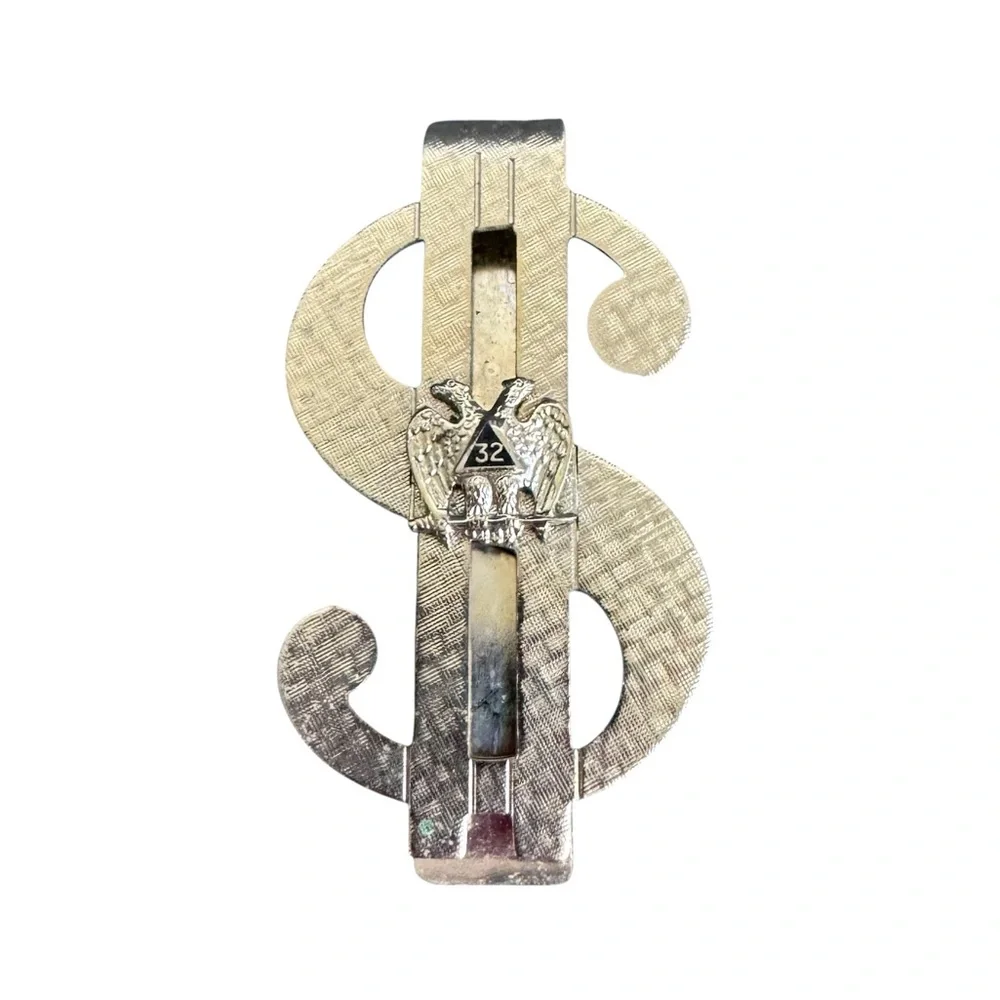 Vintage FOE Fraternal Order Of Eagles‎ Club Money Clip Silver Tone Dollar Sign