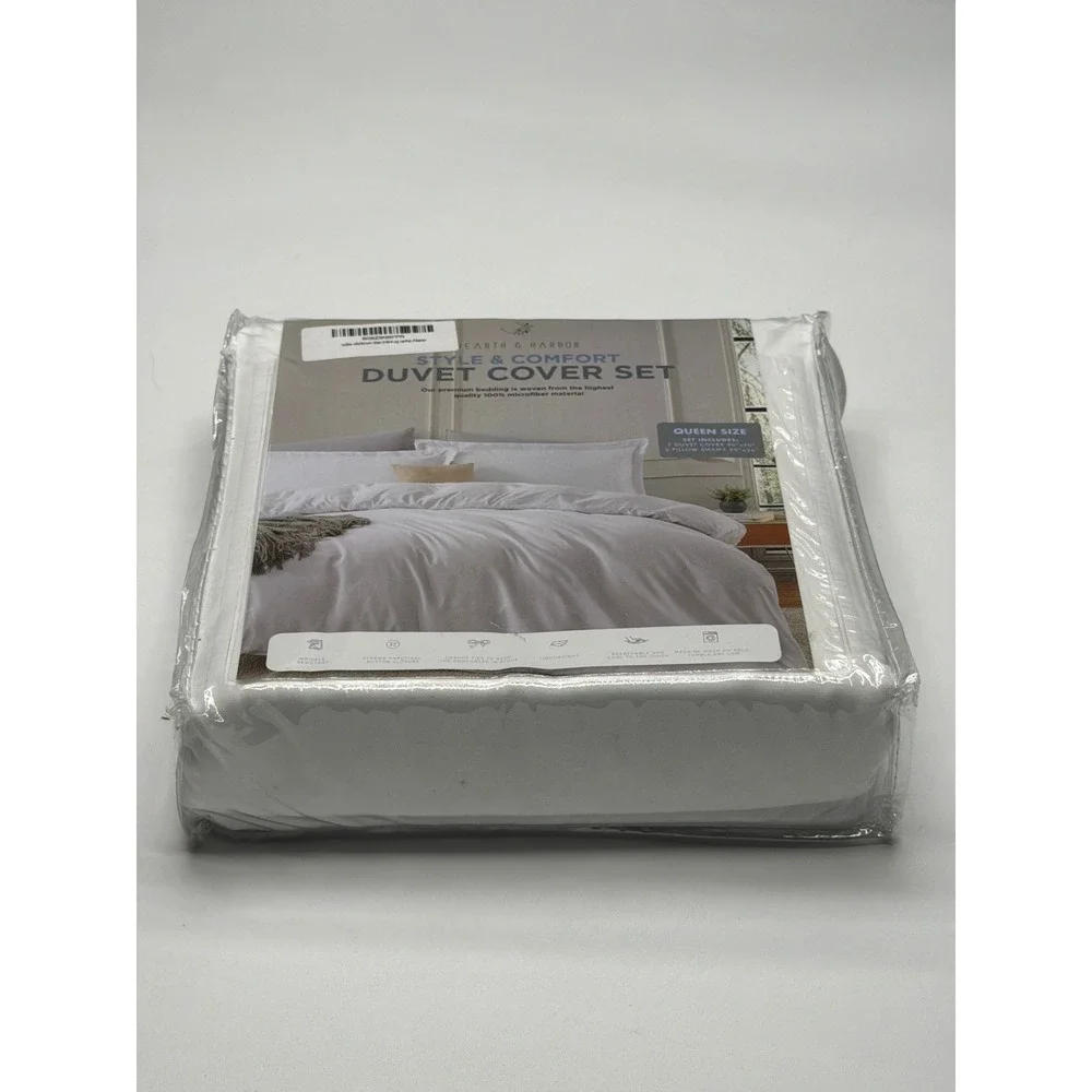 Earth Harbor Style Comfort Duvet Cover Set Queen White Microfiber‎
