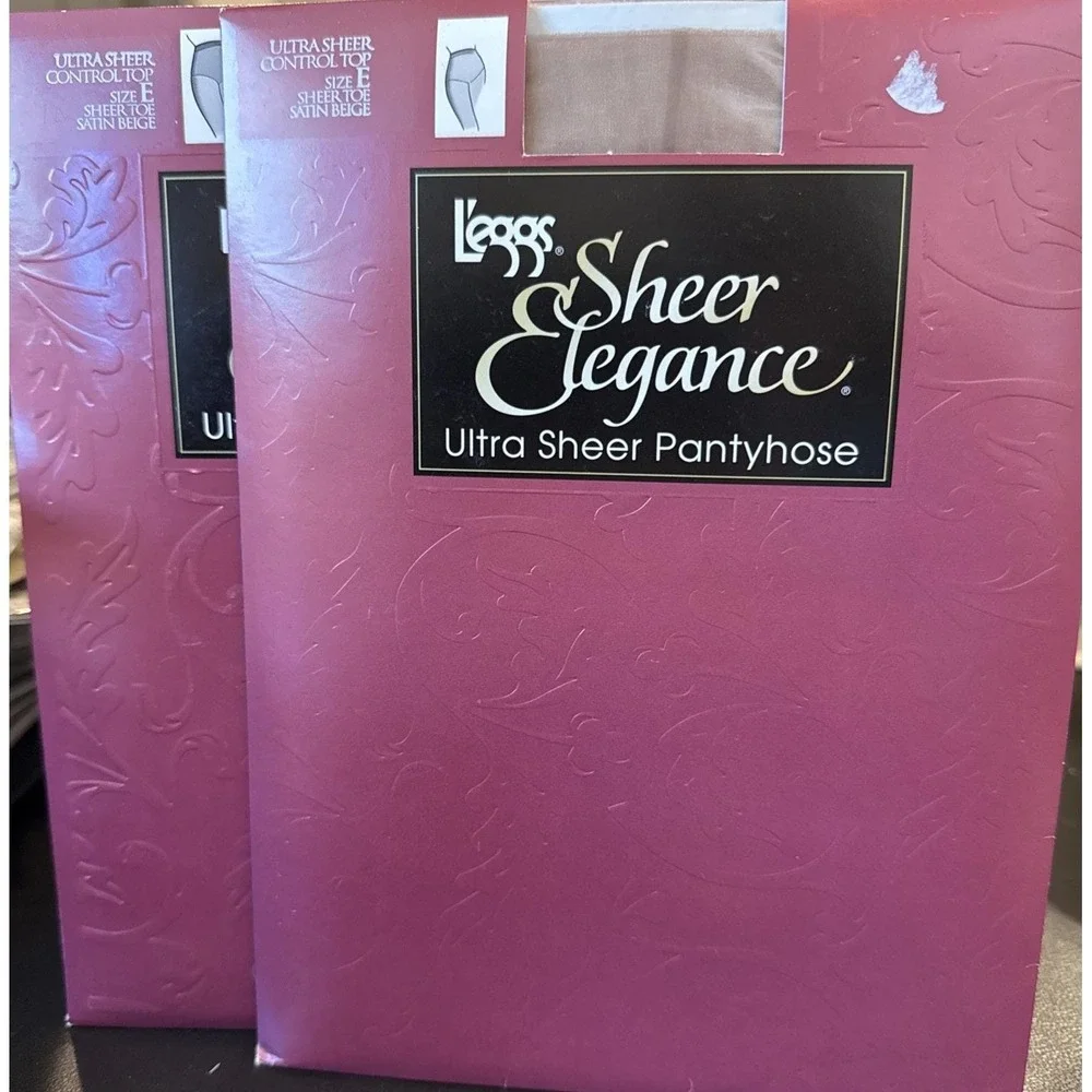 Leggs Sheer Elegance Satin Beige Control Top Pantyhose Nylons Size E NEW 2 Piece
