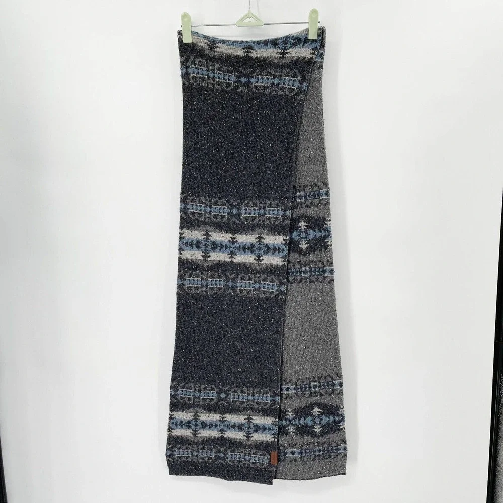 Pendleton Southwest‎ Print Speckled Knit Wrap Scarf O/S Gray Blue Oversized
