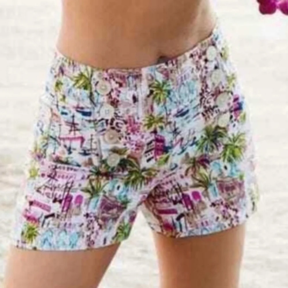 J. Crew Colorful Tropical Beach Patterned Linen Blend Shorts size 2