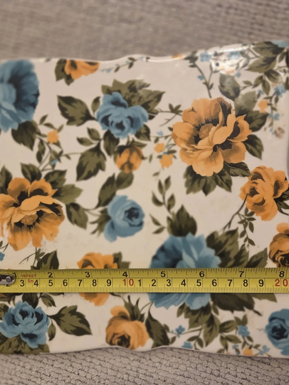 Floral Ceramic Trinket Dish with Yellow and Blue Roses