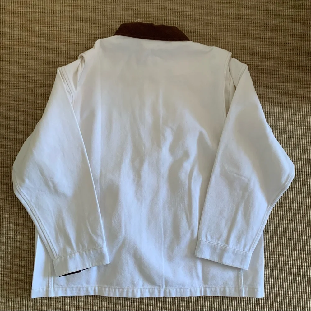 NWT Doen Pascual Cotton Denim Jean Corduroy Collar Button Barn Jacket Salt White