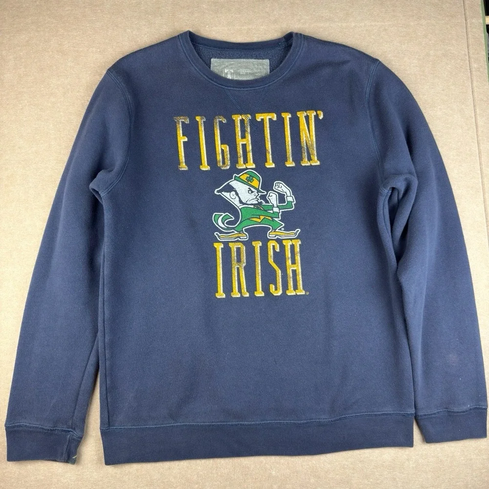 University T Fightin' Irish Mens L‎ Blue Crewneck Sweatshirt Notre Dame Mascot