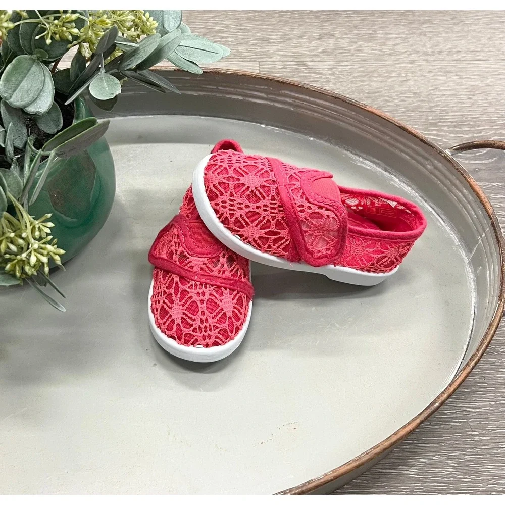 Girls Boutique‎ Fuschia Lace Flats Toddler Size 3 Easy Close NEW