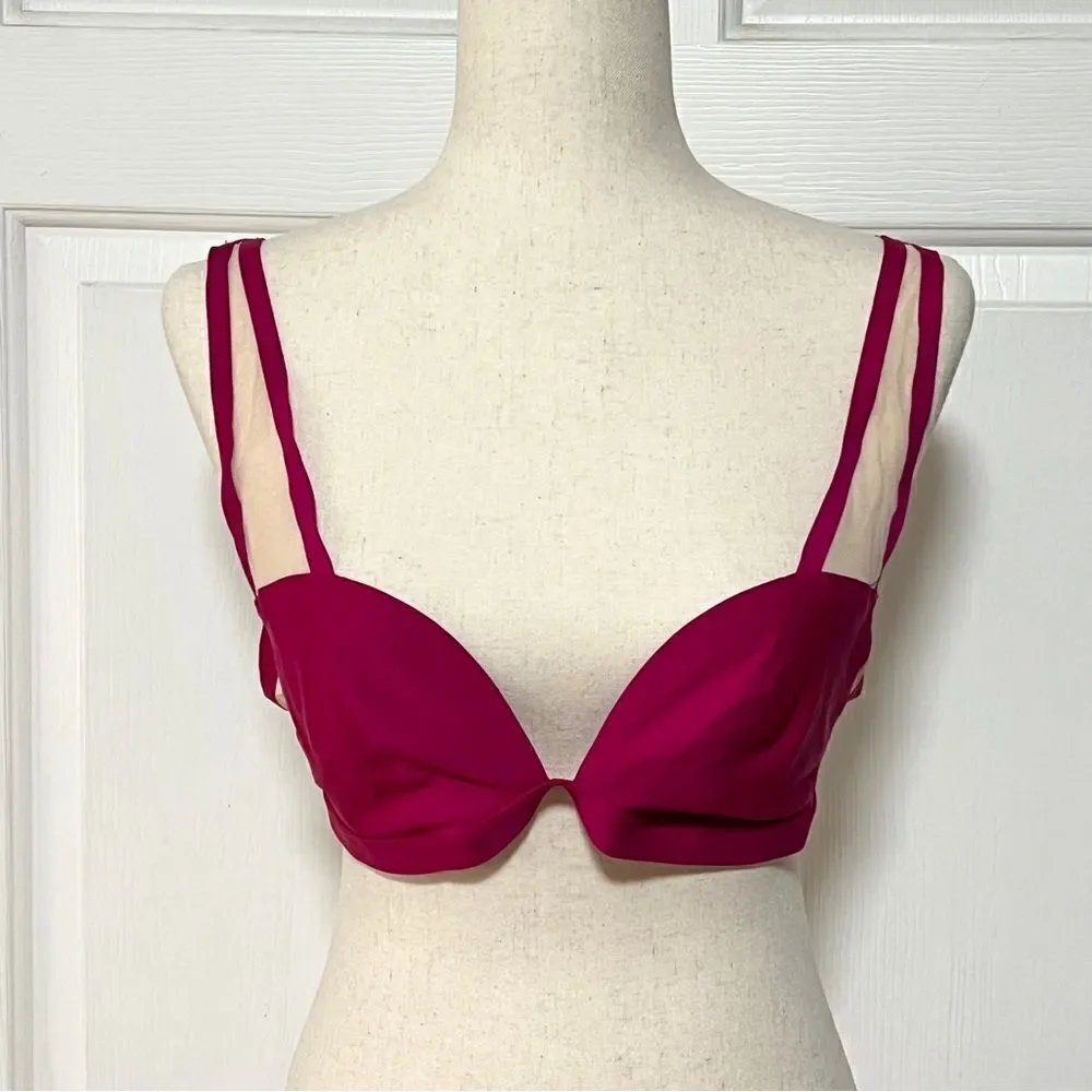 NWOT New Victoria’s Secret Unlined Mesh Plunge Bralette L Wicked Rose Beige Luxe