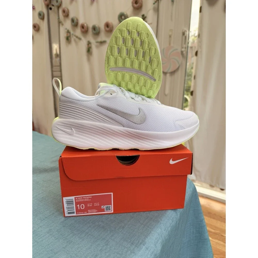 NIB Nike Promina Shoes Womens 10 White Metallic Silver Volt Neon FV6343-108