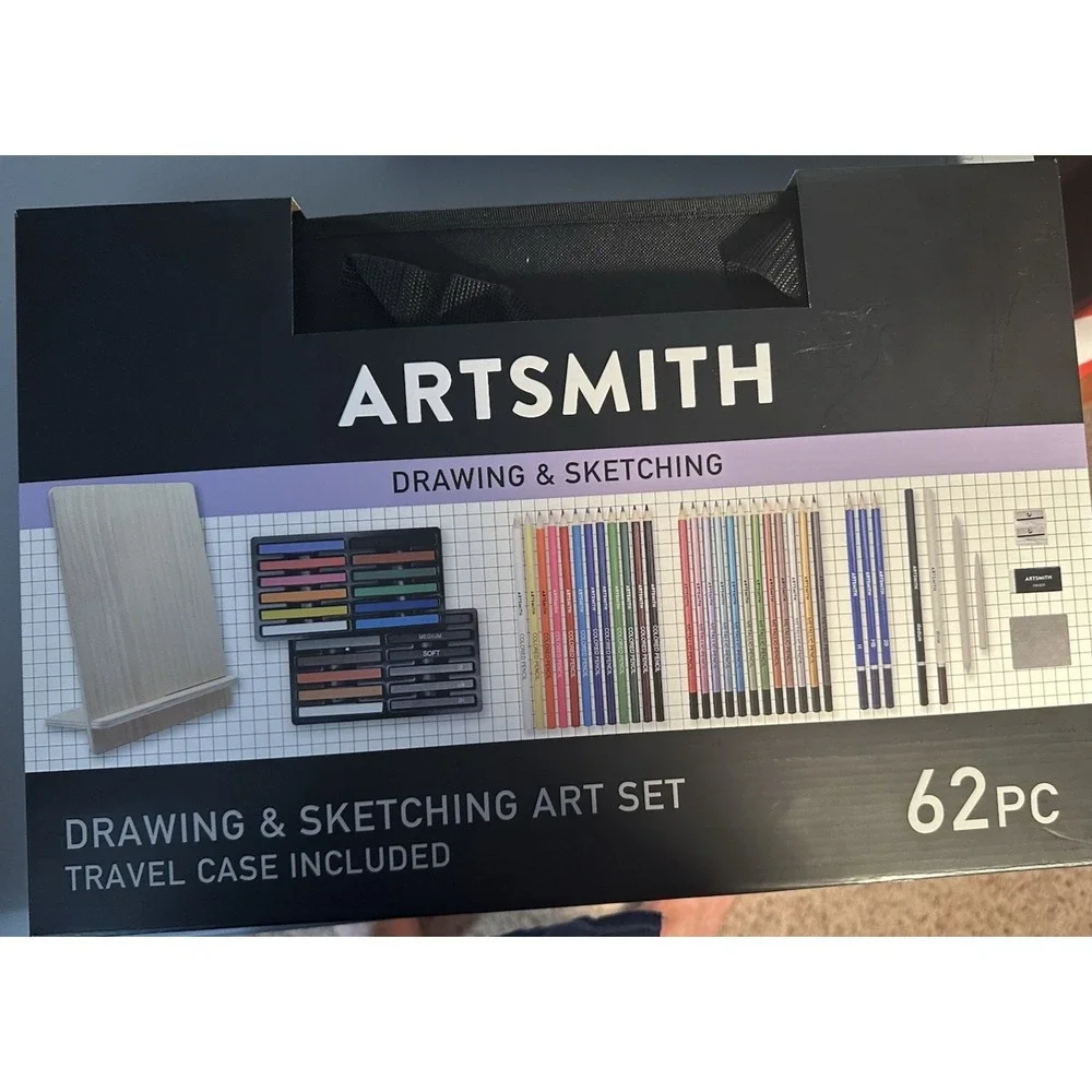 Artsmith 62 piece Drawing & Sketching Art Set with Travel Case pastels
