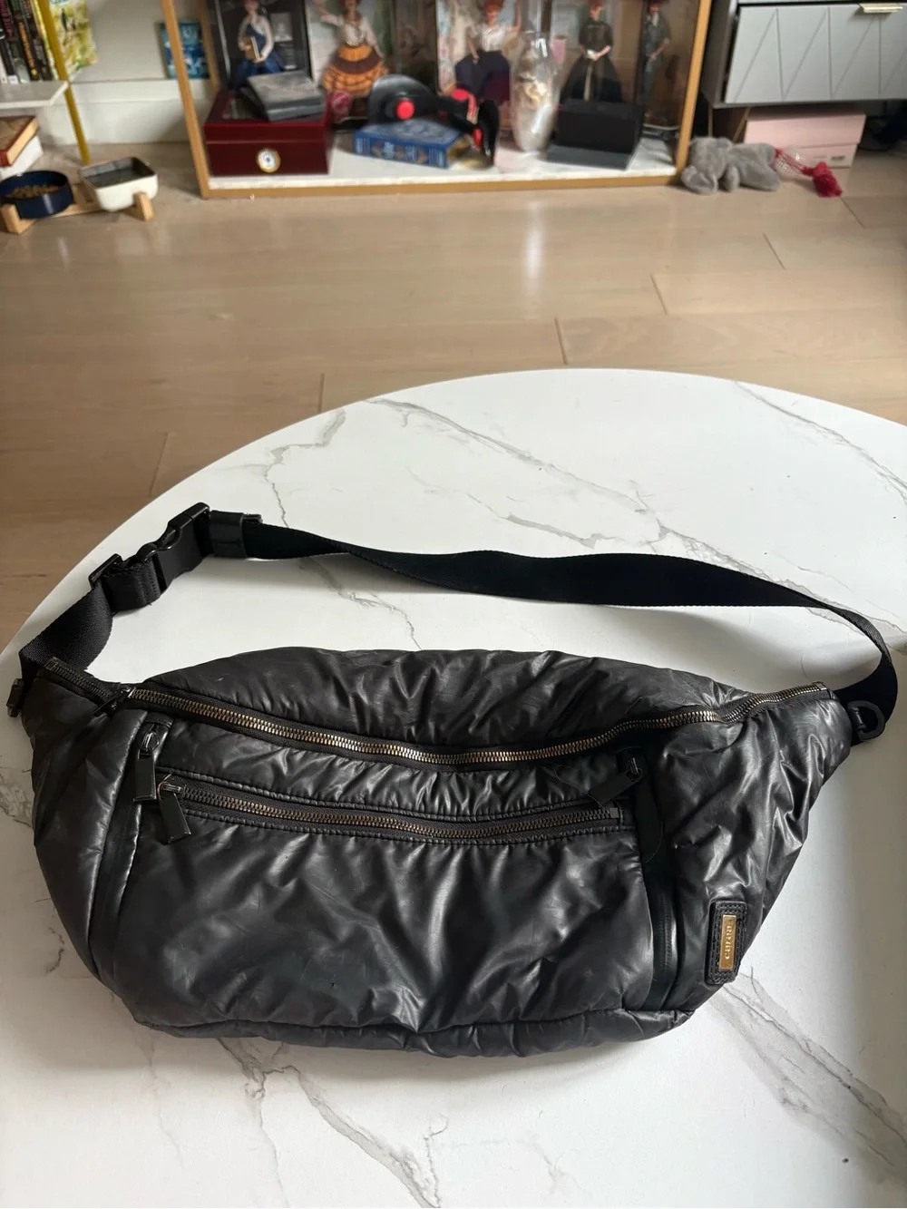 Caraa Black Quilted Puffer Bag with Gold Hardware