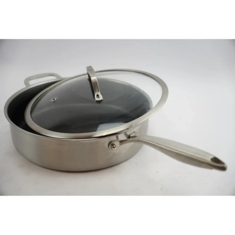 LOLYKITCH‎ 3-PLY Stainless Steel Fry Pan with Lid 12 Inch Nonstick Honeycomb