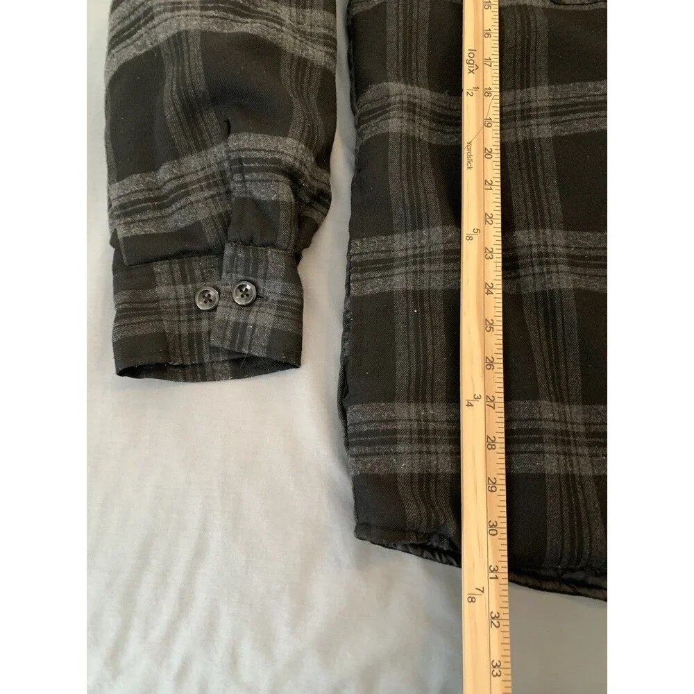 Hillbilly Flannel Co Explorer Hooded Jacket Men's 2X Gray on Black Plaid Quilted