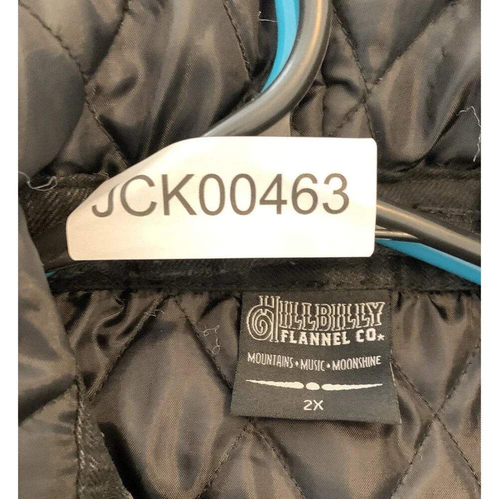 Hillbilly Flannel Co Explorer Hooded Jacket Men's 2X Gray on Black Plaid Quilted