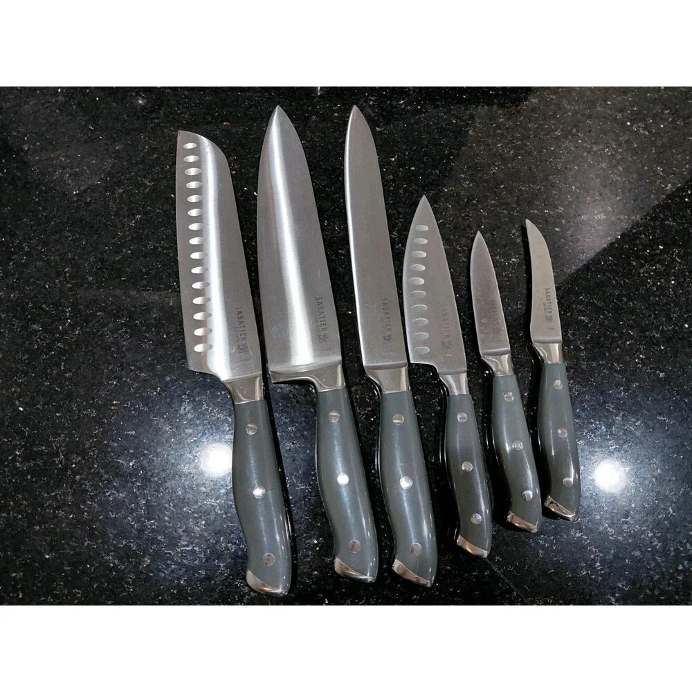 Set Of 6 Sabatier Knives Gray Rivet Handles 21D890
