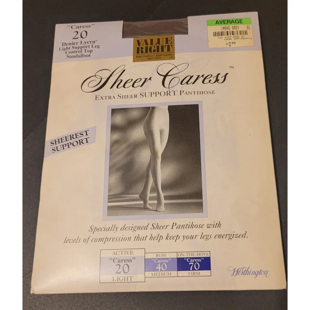 Worthington Sheer Caress Pantyhose Sheer Support Smoke Grey Average vintage
