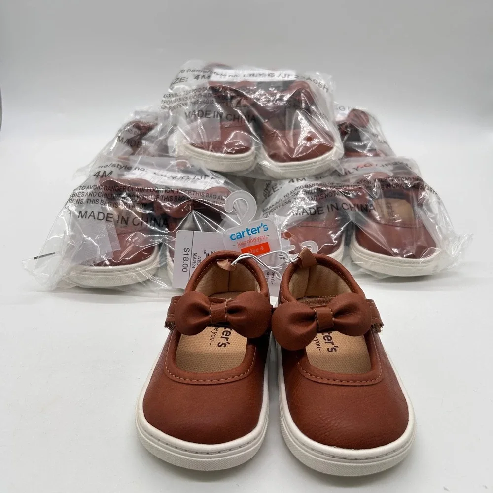 Carters Girls Brown Mary Jane Bow Shoes‎ Reseller Bundle of 6 Walking Size 4 NEW