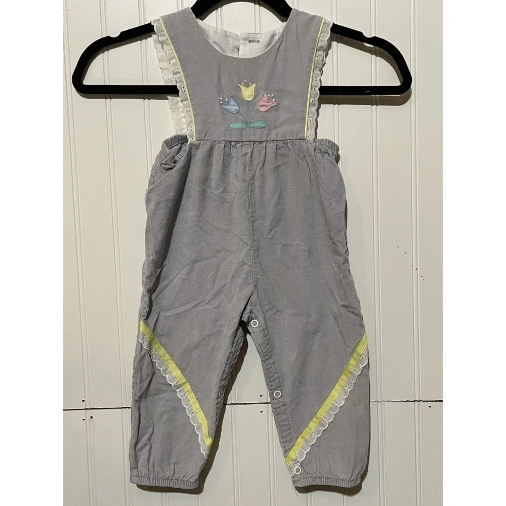 Vintage Corduroy Gray Overalls Jumper Jumpsuit Girls Kids‎ Size 24mth