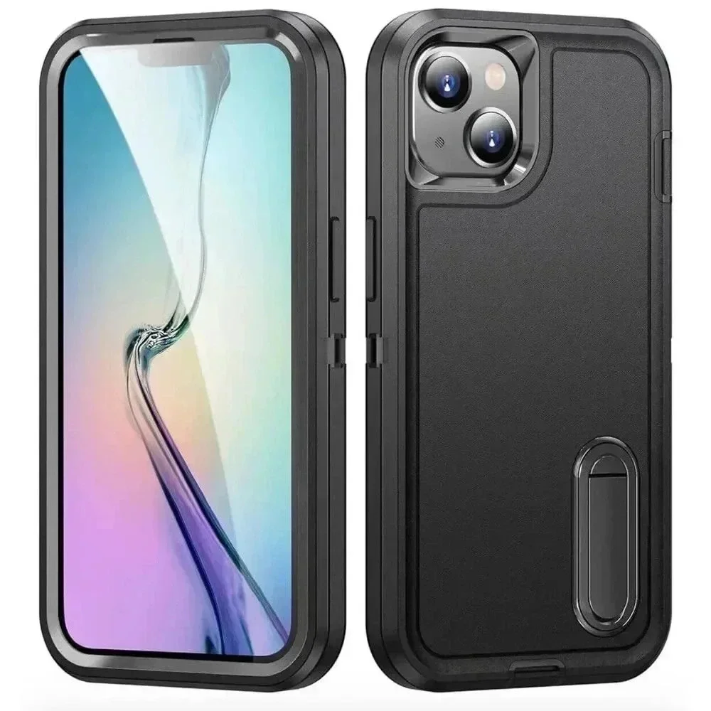 Rugged Kickstand Case for iPhone 15 6.1” Heavy Duty Shockproof Drop-Proof Black‎