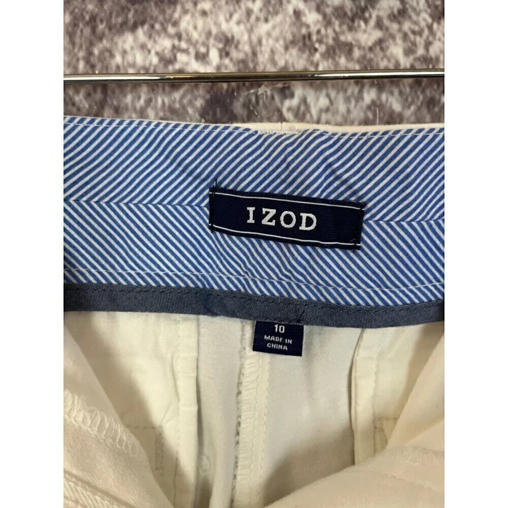 Izod Shorts Women's 10 White Chino‎ Bar Harbor Khaki Golf Preppy Stretch NEW