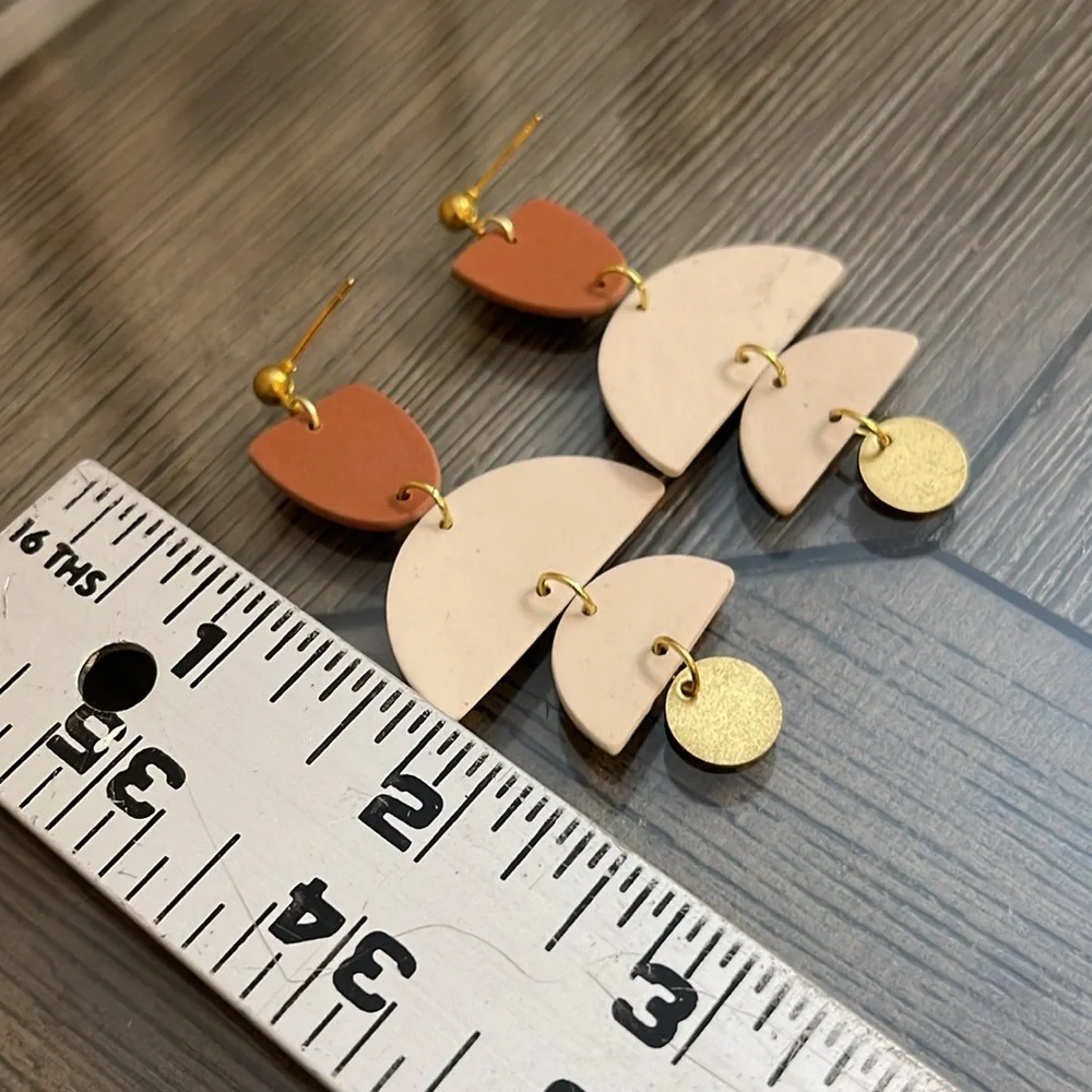 Boutique Style Polymer Clay Geometric Leaf Drop Earrings