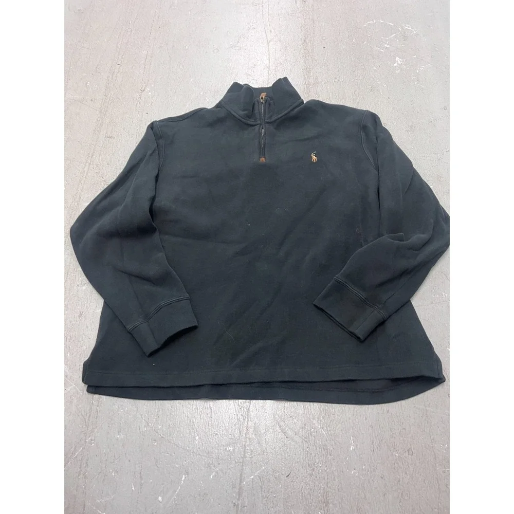 Polo Ralph Lauren Sweater Men's XL Black Pony Logo Tight Knit Quarter Zip Winter