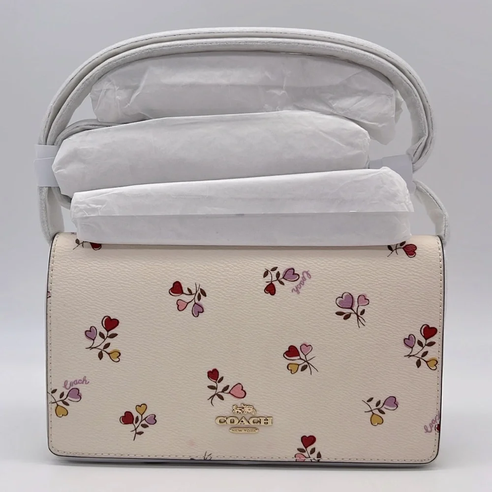 Coach Anna Foldover Clutch Crossbody Bag With Heart Print