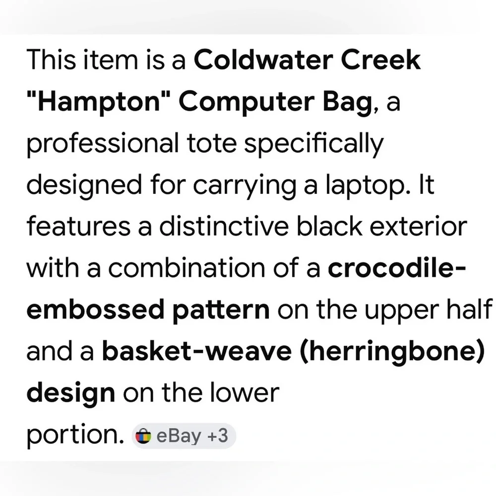 Coldwater Creek Hampton Black Computer Laptop Briefcase Tote Bag - NWOT