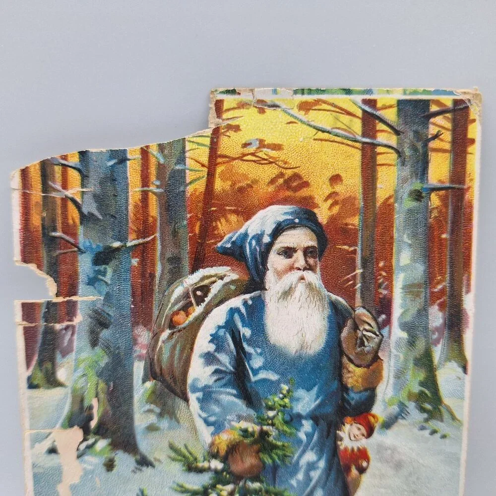 German Santa Claus Christmas Postcard brittleness damage