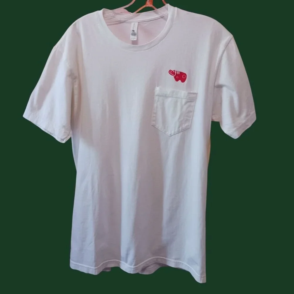 Next Level Tee W/ Red Hippo Logo On Pocket Mens T-Shirt  White Medium