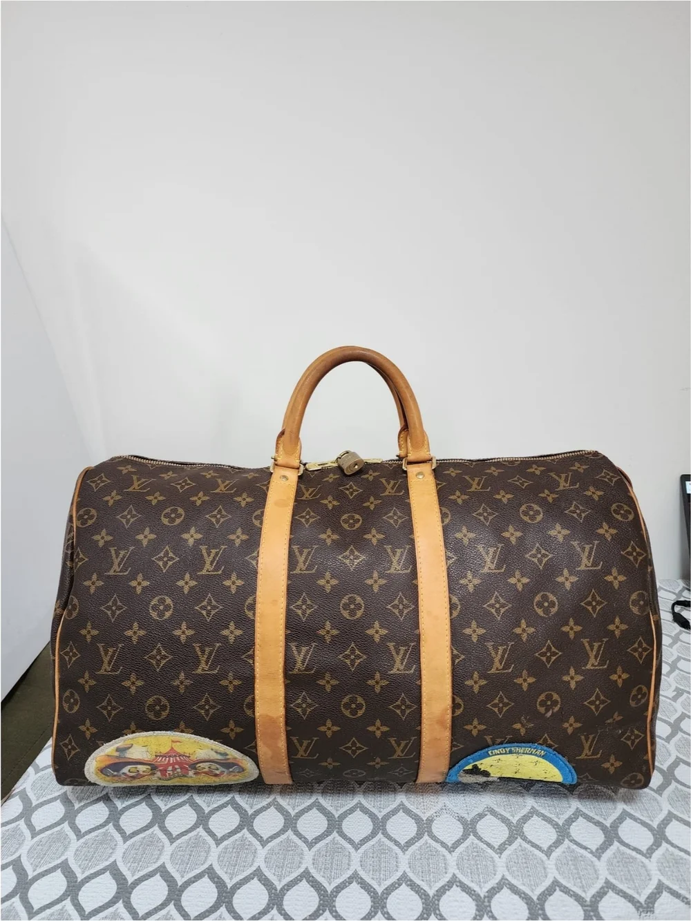 Louis Vuitton Limited Edition Monogram Patches Keepall Bandoulière 50 Brown
