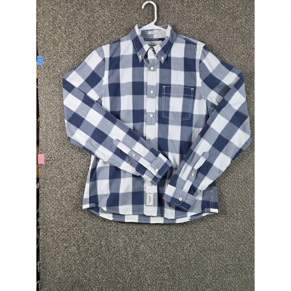 Abercrombie & Fitch Button Down Mens XL Blue White Excellent Buffalo Check Shirt