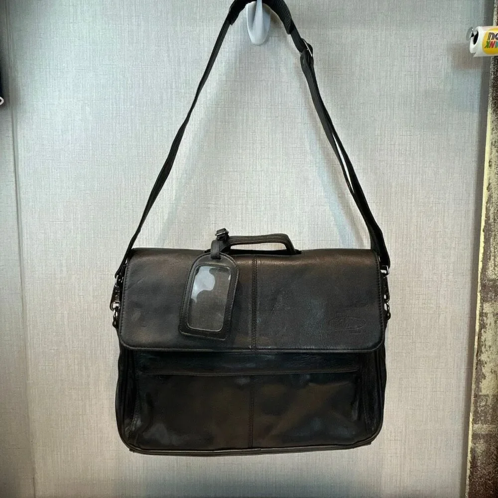 Vtg Hazel Leather Briefcase Shoulder Bag Laptop Computer Black Business Travel