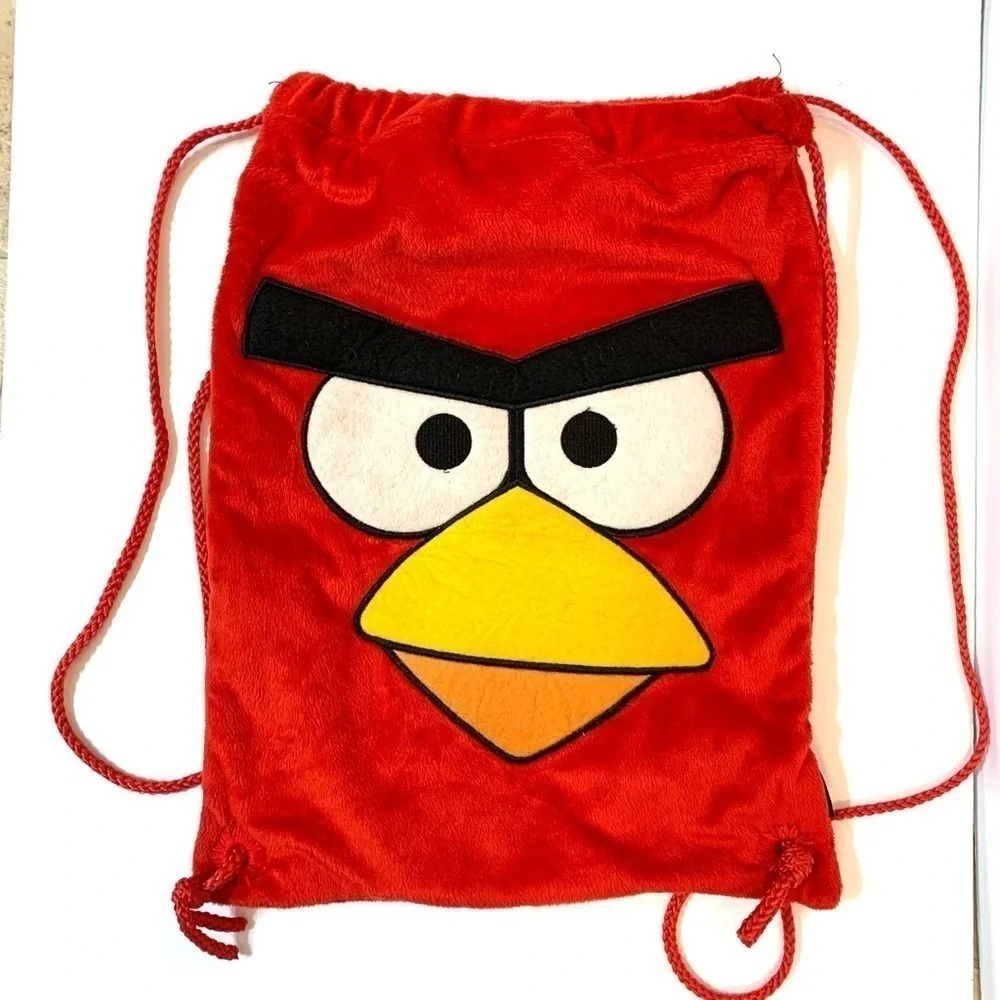 Angry Birds Soft Velvet Velour Drawstring Cinch bag Backpack Tote RED